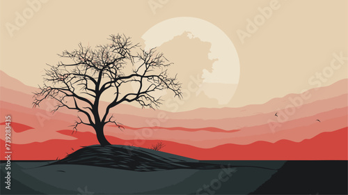 Abstract lone and bare tree  representing solitude and sadness. simple Vector art