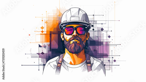 Abstract construction worker with a civil engineer's hat  representing collaboration. simple Vector art