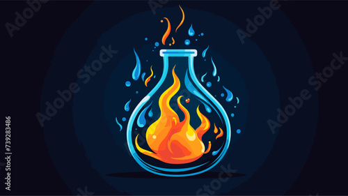 Abstract laboratory flask with a flame  representing combustion and heat experiments. simple Vector art