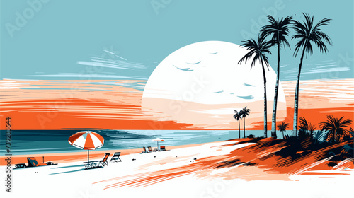 Abstract happy and relaxed beach scene  representing vacation bliss. simple Vector art