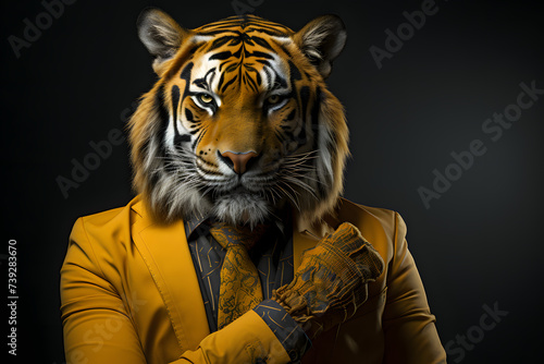 Stylish Tiger in Trendy Attire on Vibrant Orange Background - Ideal for Dynamic and People-Oriented Marketing 