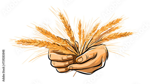 Abstract wheat sheaf with a farmer's hands  symbolizing wheat harvesting. simple Vector art