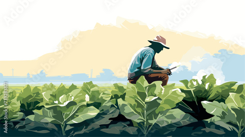 Abstract tobacco plant with a farmer's silhouette  representing tobacco cultivation. simple Vector art