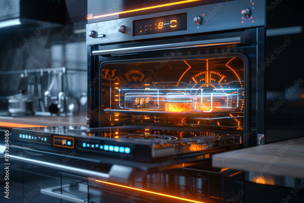 A futuristic depiction of an oven with advanced technology