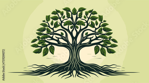 Abstract strong tree with roots  symbolizing the foundation and growth of hard work. simple Vector art