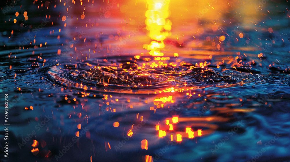 Sparkling water reflecting the colors of a sunset - obrazy, fototapety, plakaty 