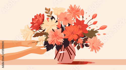 Abstract shop owner's hands arranging flowers in a vase  symbolizing florist services. simple Vector art