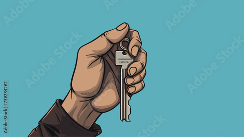 Abstract shop owner's hands holding a key  symbolizing business ownership. simple Vector art