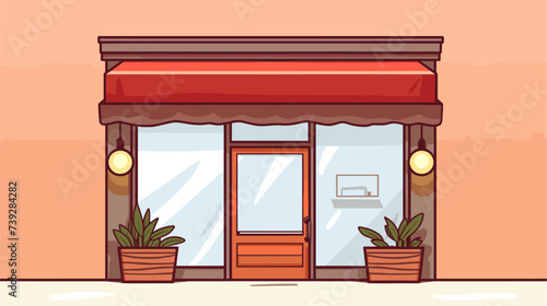Abstract shopfront with an open sign  representing the welcoming entrance of a store. simple Vector art