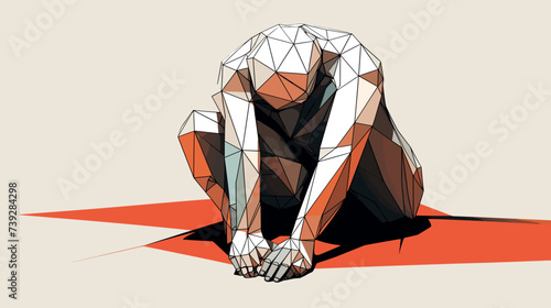 Abstract slumped and hunched-over figure  representing a defeated posture. simple Vector art photo
