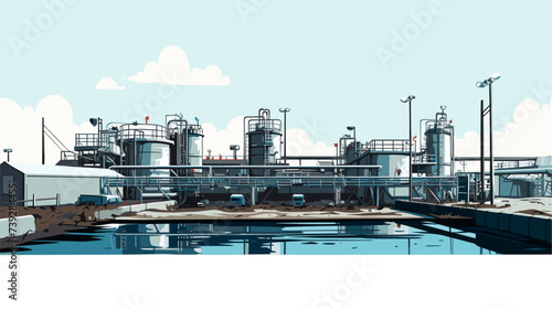 Abstract sewage treatment plant with engineering details  representing wastewater projects. simple Vector art
