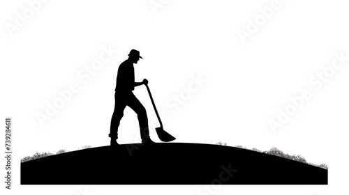 Abstract farmer's silhouette with a hoe  representing manual labor in agriculture. simple Vector art