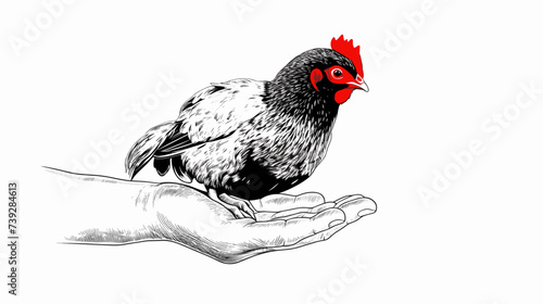 Abstract farmer's hand holding a chicken  symbolizing poultry farming. simple Vector art