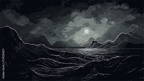 Abstract dark and stormy seascape  representing turbulent emotions. simple Vector art