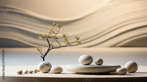 Empty zen garden with raked sand and smooth stones, serene and minimalist, symbolizing mindfulness and the art of Zen, Photorealistic, Zen garden photography, 7