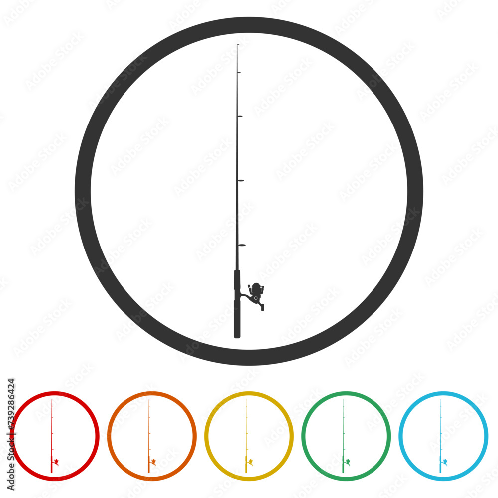 Fishing rod icon. Set icons in color circle buttons Fishing rod icon. Set icons in color circle buttons