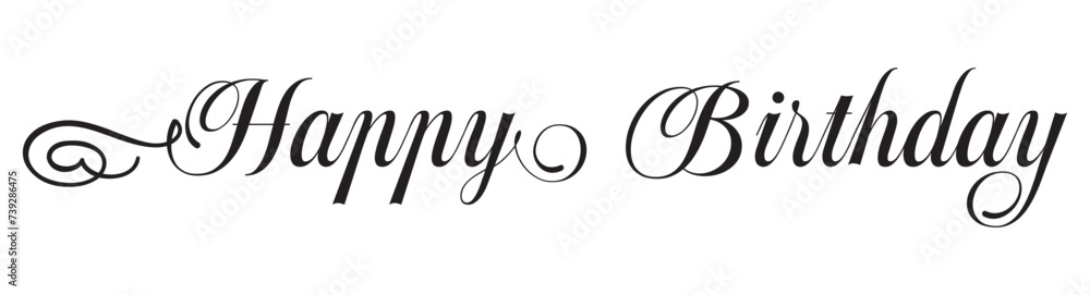HAPPY BIRTHDAY black brush calligraphy banner on white background