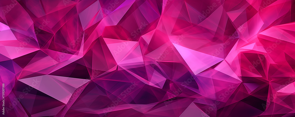 3d render, abstract magenta crystal background, faceted texture, wide panoramic polygonal wallpaper - obrazy, fototapety, plakaty 