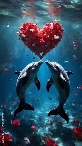 Heart and two dolphins