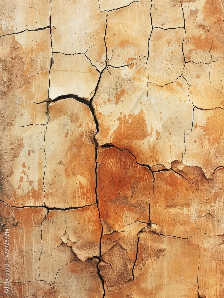 Fototapeta premium Sunlit highlights accentuate the deep cracks in the soil, showcasing nature's artwork in warm earth tones.