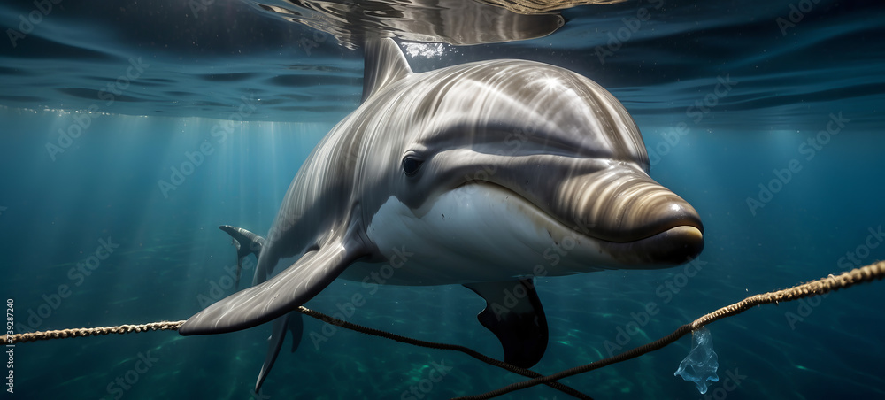 Dolphin Problem dolphin caught in a fishing net highlights the problem of marine life ...