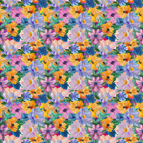 Colorful floral seamless pattern, abstract flowers, vibrant color, floral pattern, flower wallpaper