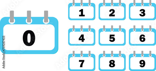 set of calendars with a date, 0 to 9 editable icon