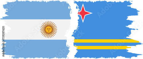 Aruba and Argentina grunge flags connection vector