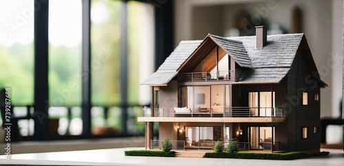 house models on blurred living room background, house selection, real estate concept