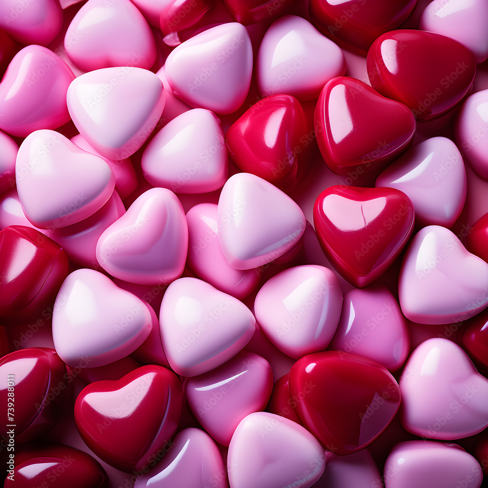 Valentines day background with colorful hearts. 3d illustration.
