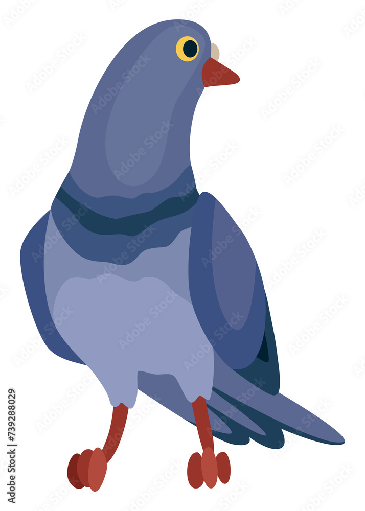 Fototapeta premium Funny pigeon character. Cartoon dove isolated on white background. Wild winged creature, urban fauna