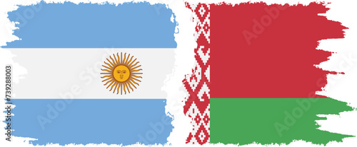 Belarusian and Argentina grunge flags connection vector