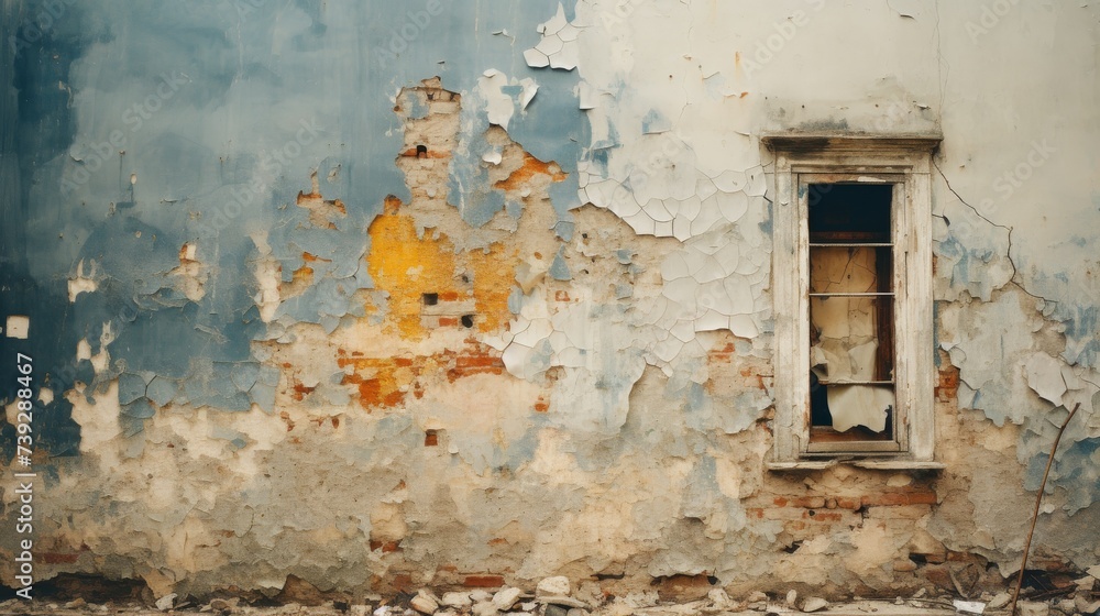 Crumbling facade of an old residential building, peeling paint, broken windows, urban setting, showcasing the passage of time in city landscapes, Photorealistic Crumbling facade of an old residential building, peeling paint, broken windows, urban setting, showcasing the passage of time in city landscapes, Photorealistic