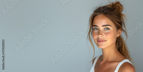 Portrait of a woman on a light grey background