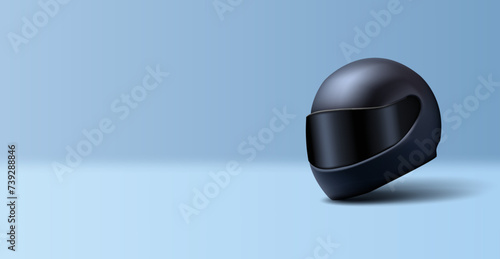 3d vector motorcycle helmet. Black glossy stylish protection for sport racing, full head with glass, cartoon realistic