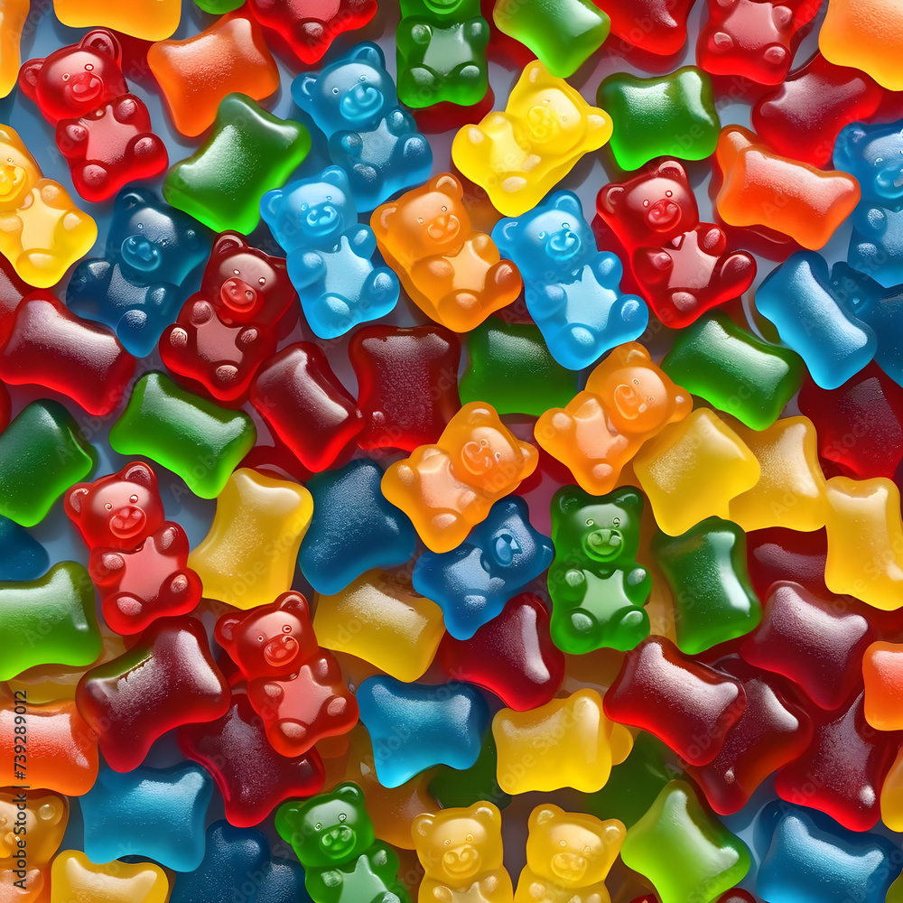 Seamless pattern of colorful gummy bears. Top view. Seamless pattern of colorful gummy bears. Top view.