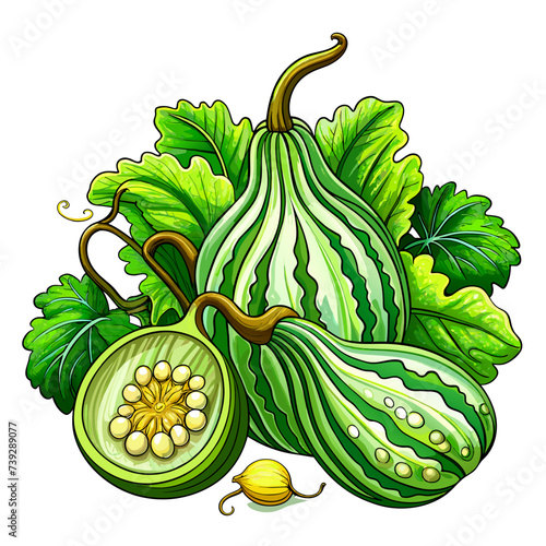 Snake gourd, vegetable, real paint style, white background