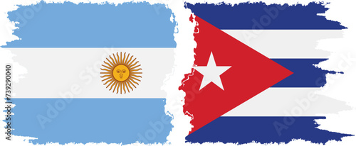 Cuba and Argentina grunge flags connection vector