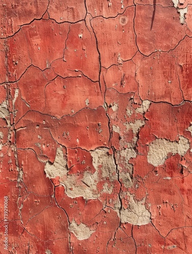 The vibrant red surface shows significant wear with extensive cracks and fading. It evokes a sense of the ephemeral nature of man-made materials. © Artsaba Family