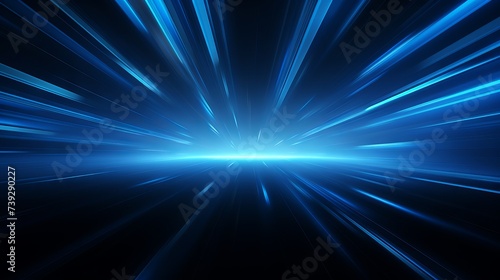 Dynamic blue light beams: abstract digital illumination on black background - business stock image