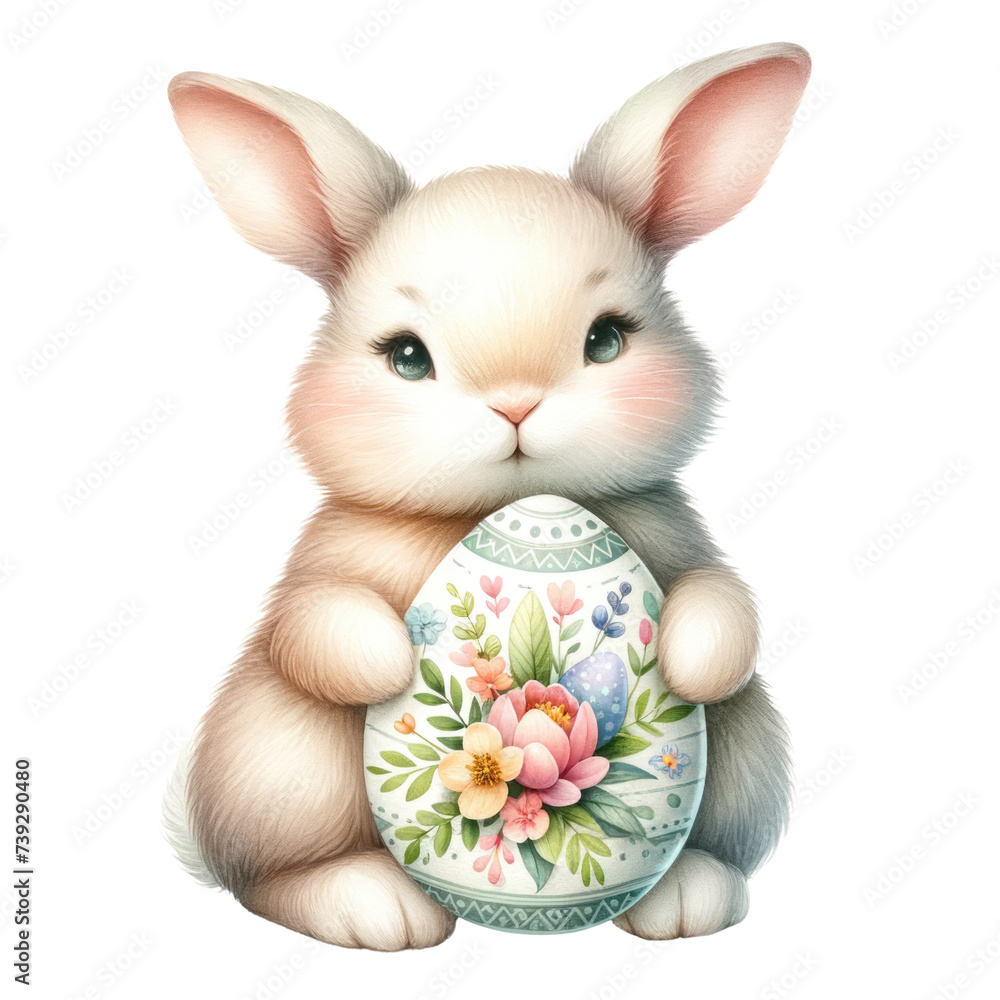 Enchanting Easter Bunny with Decorative Egg Amidst Spring Florals