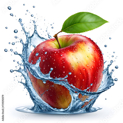 Fresh apple with water splash on light background. Healthy food concept.