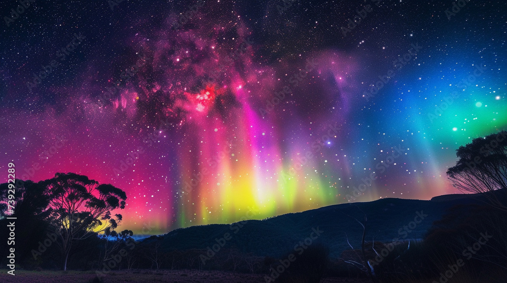 Aurora Borealis and Australis: Photograph the Northern Lights (Aurora Borealis) or Southern Lights (Aurora Australis) dancing across the night sky. Generative AI