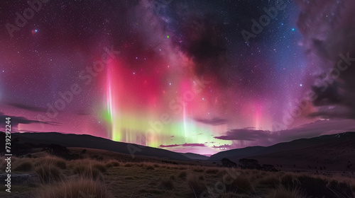 Aurora Borealis and Australis: Photograph the Northern Lights (Aurora Borealis) or Southern Lights (Aurora Australis) dancing across the night sky. Generative AI