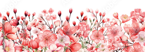 Watercolor seamless border with pink wild flowers for Valentines day romantic illustration