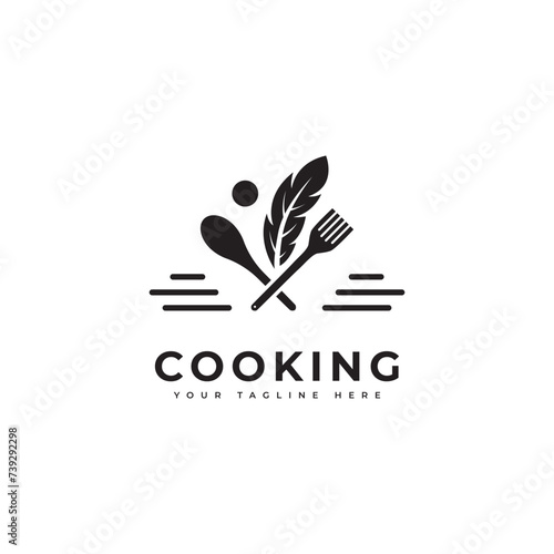 Cooking logo with kitchen tools silhouette object, minimalist style. Suitable for cooking, restaurant, or food menu product.