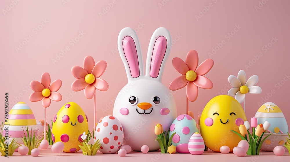 Obraz premium 3d illustration, some items about easter, icons and symbols in clip art style