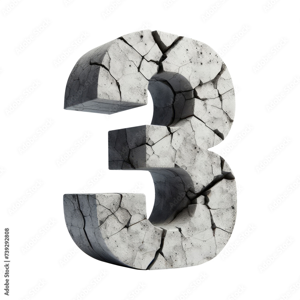 Number 3 Cracked apocalyptic number 3D concrete old cracked numeral Number 3 Cracked apocalyptic number 3D concrete old cracked numeral