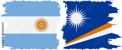 Marshall Islands and Argentina grunge flags connection vector