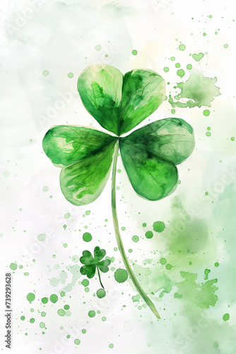 Saint Patric's day beautiful green background with clover leaves. Very Irish watercolor illustration. Ireland culture and holiday.